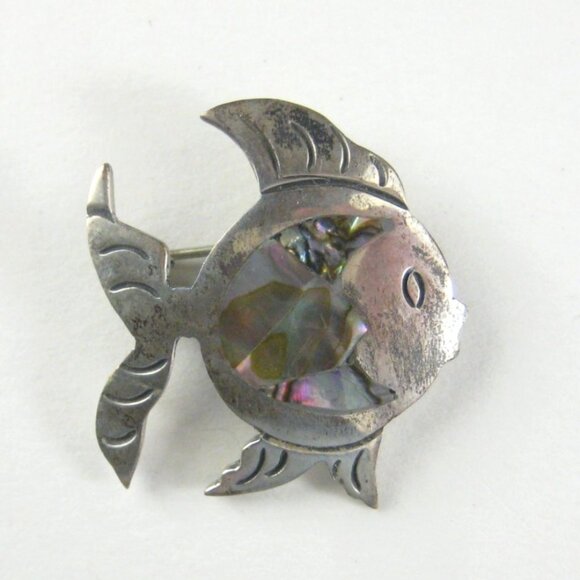 Vintage Mexican Sterling Silver Abalone Tropical Fish Brooch Pin Mexico 925 - Picture 1 of 5